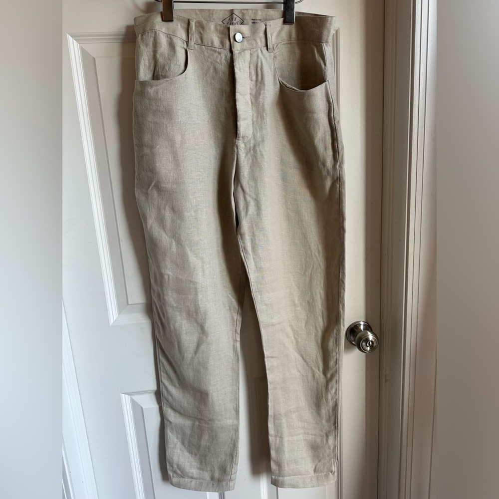 Alex Crane Linen Pants, Bone, Size 30